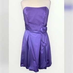 Alfred Angelo Purple Satin Strapless Bubble Hem Homecoming Prom Dress 12 NWT